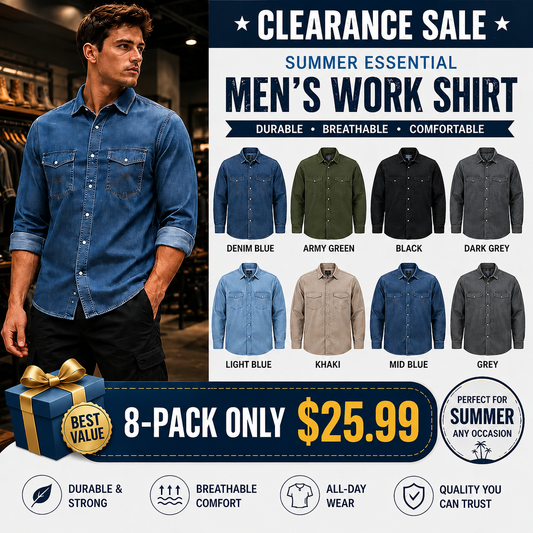 ✨Men’s Stone-Washed Denim Work Shirt