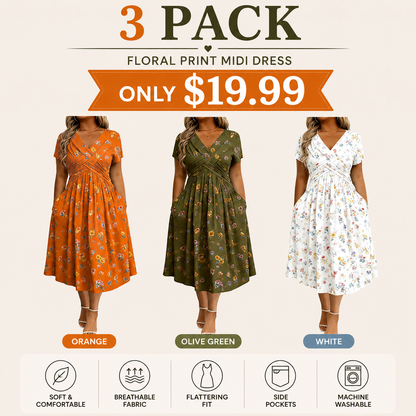 Floral V-neck dress with a twist at the waist—elegant and casual for any occasion